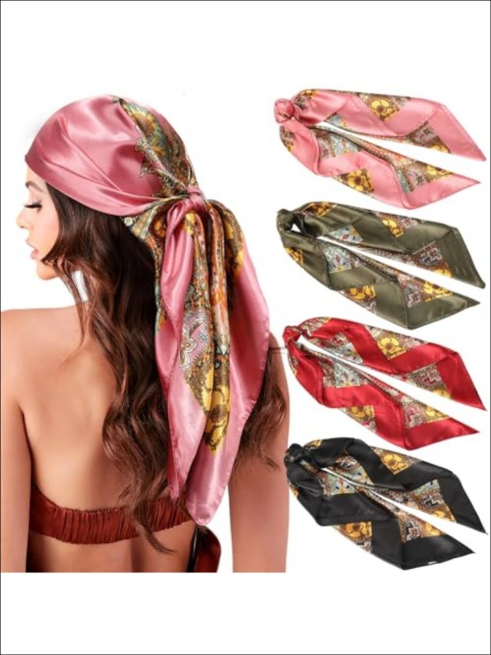 Large Satin Hair Scarf 35in Square Head Wrap Bandana for Women